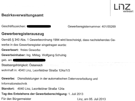 Gewerbeberechtigung erteilt